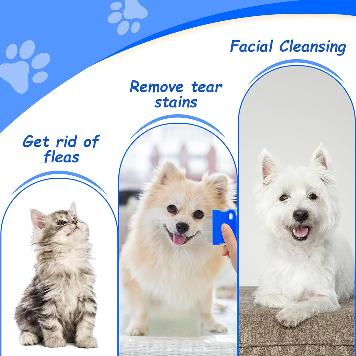2 Pack Professional Eye Comb For Pets,Stainless Steel Tear Stain Remover,Flea Lice Comb,For Cats & Dogs,Gentle Round-Head Grooming Tool,Precisely Removes Stains, Dirt And Debris From The Eye Area